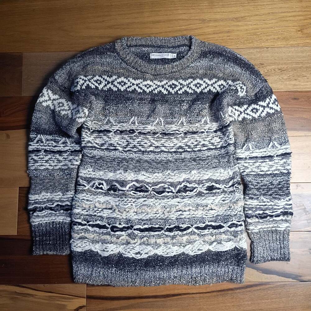 Artisan De Luxe Fair Isle Sweater Sz XS Marled Gray Wool Knit